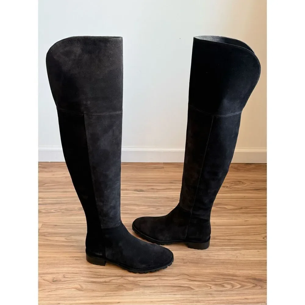 Stuart Weitzman Womens Suede Amber Over-The-Knee Flat Boots Black Size 8